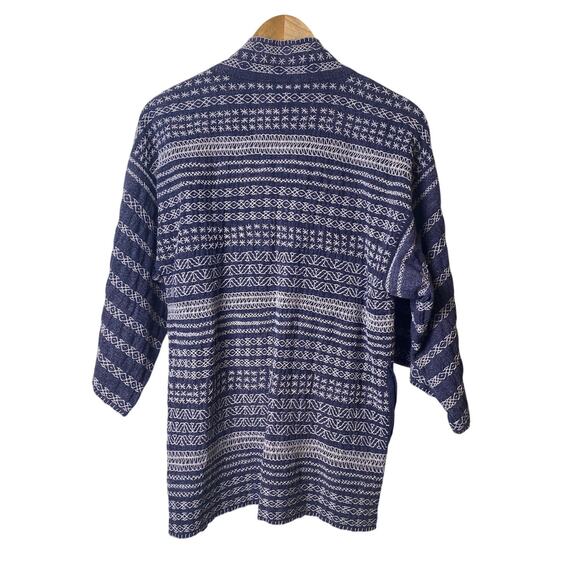 Blue Thick Chambray White Embroidered Bohemian Open Cardigan Women's Medium - Picture 2 of 7